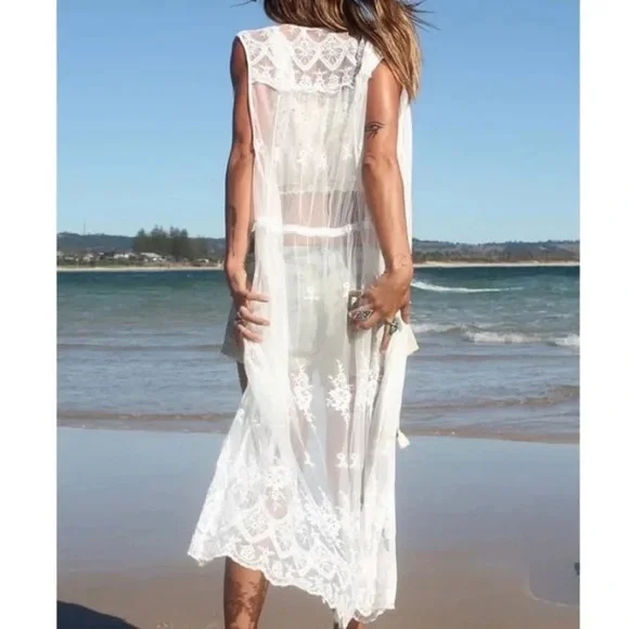 Vintage Spell & the Gypsy Ophelia Lace Duster XS Sheer Maxi - Picture 10 of 16